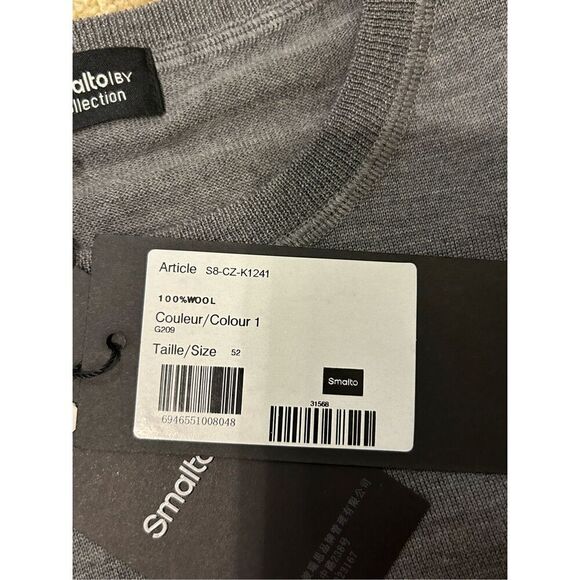 Smalto by Collection 100% merino wool men’s sweater charcoal gray size 52 NEW - Picture 6 of 9